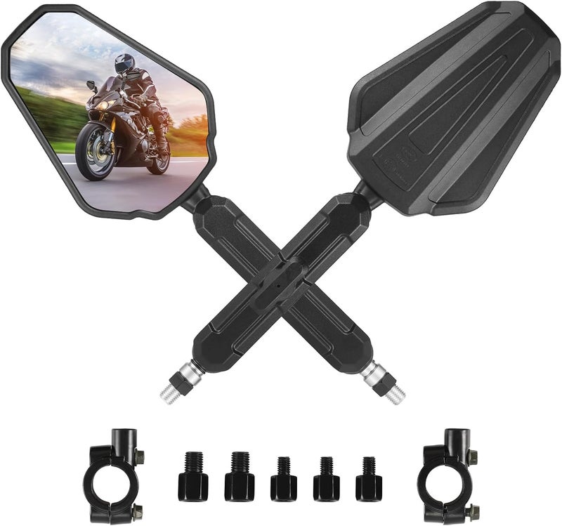 OFIG Adventure Motorcycle Mirrors, Adjustable Motorcycle Side Mirrors with 7/8" Handlebar Mount 8mm 10mm Screws Fit for Scooter Moped Dirt Bike Quad - Image 1